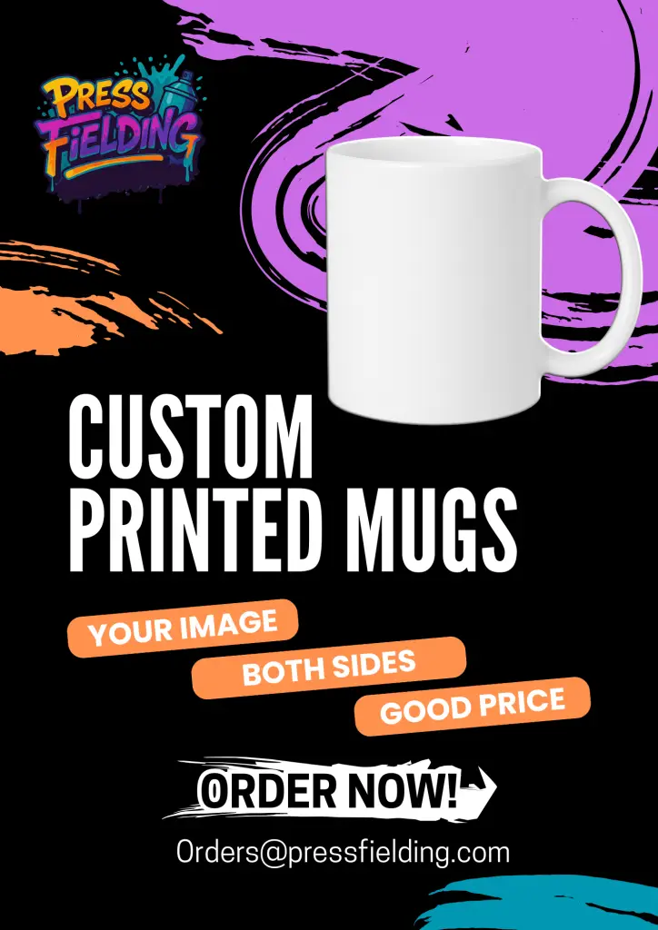 Press Fielding Black White & Blue Minimalist Custom Printed Mugs Poster