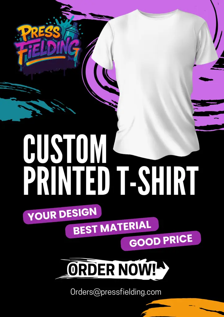 Press Fielding Black White & Blue Minimalist Custom Printed T-Shirt Poster